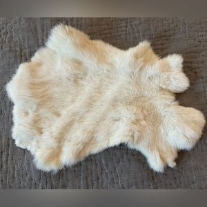 Vintage Real Rabbit Fur Pelt Leather Sided Small White Cream